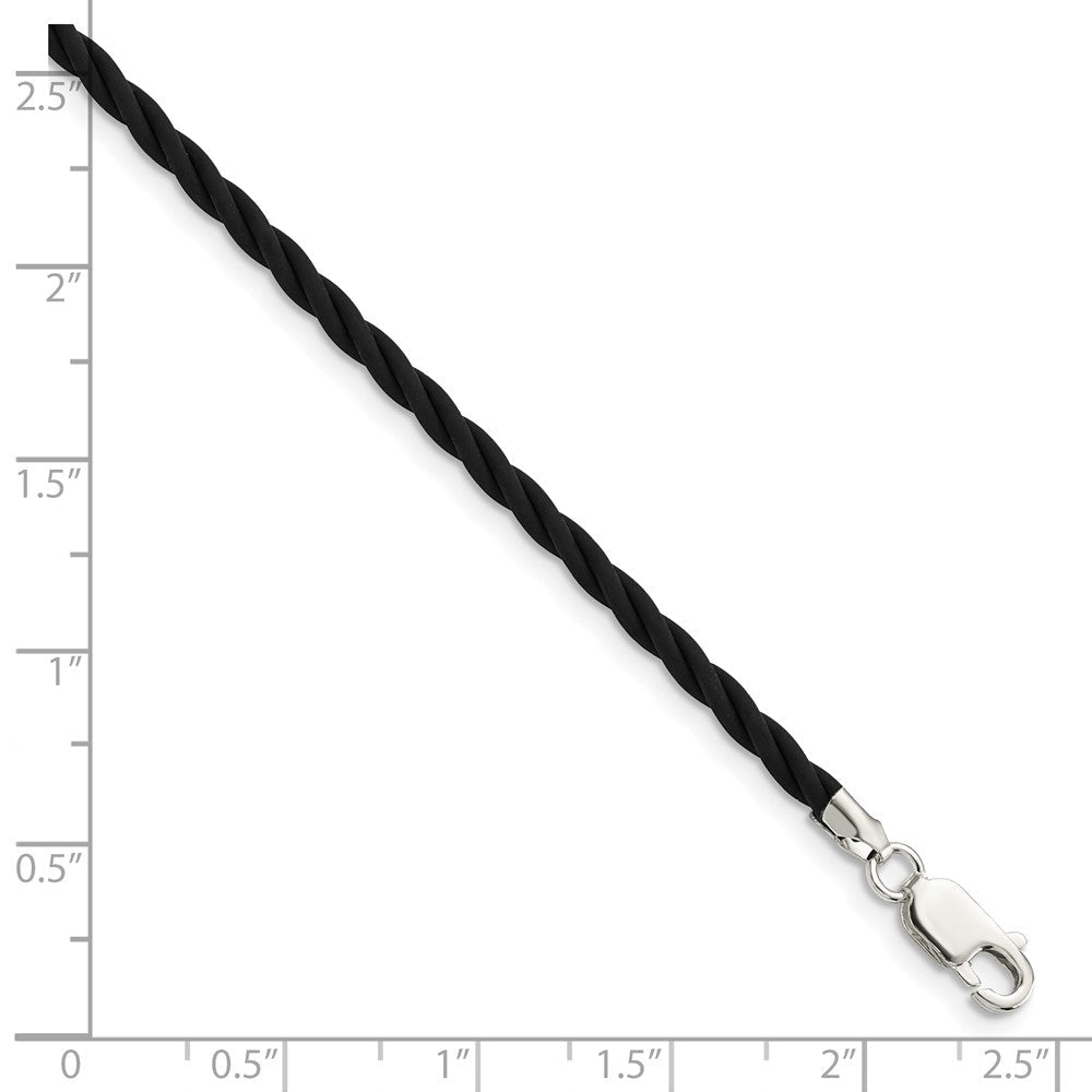 Sterlingsilber 3mm Schwarz Gedreht Gummi Halskette