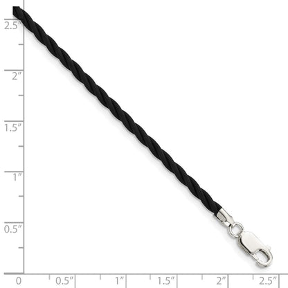 Sterlingsilber 3mm Schwarz Gedreht Gummi Halskette