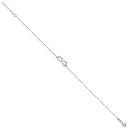 Sterlingsilber Poliert 9 Zoll Plus 1 Zoll. Verlängerung. Unendlichkeit Symbol Fußkettchen