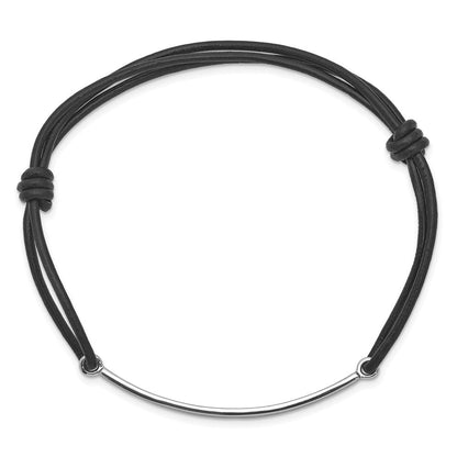 Sterlingsilber Rhodiniert Id Platte mit Schwarz Leder Verstellbar Armband
