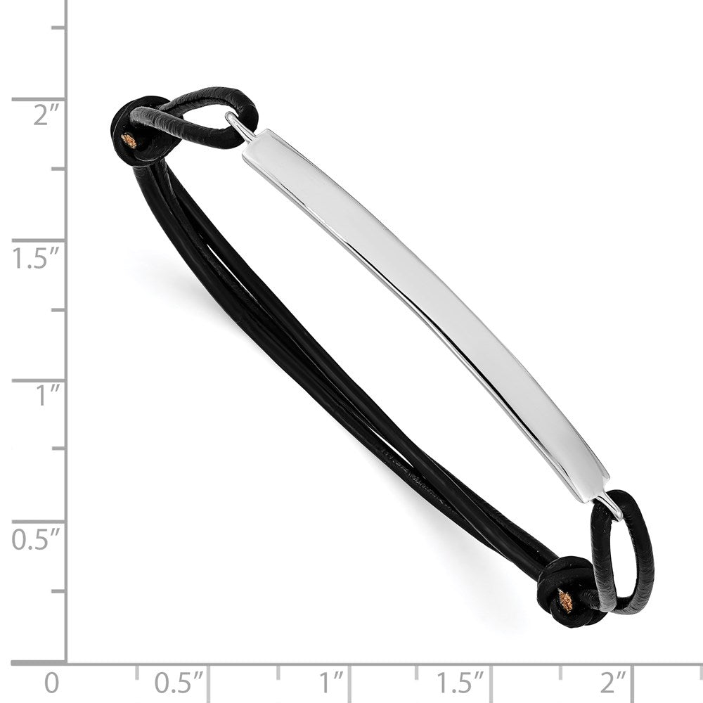 Sterlingsilber Rhodiniert Id Platte mit Schwarz Leder Verstellbar Armband