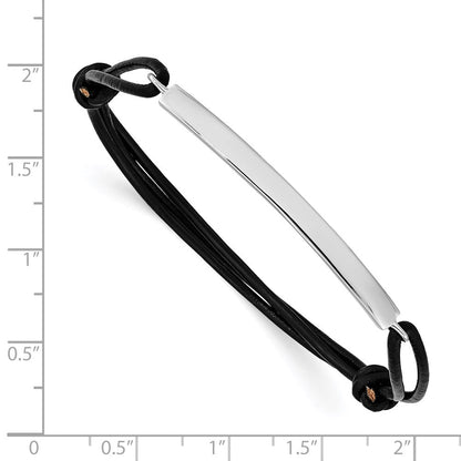 Sterlingsilber Rhodiniert Id Platte mit Schwarz Leder Verstellbar Armband