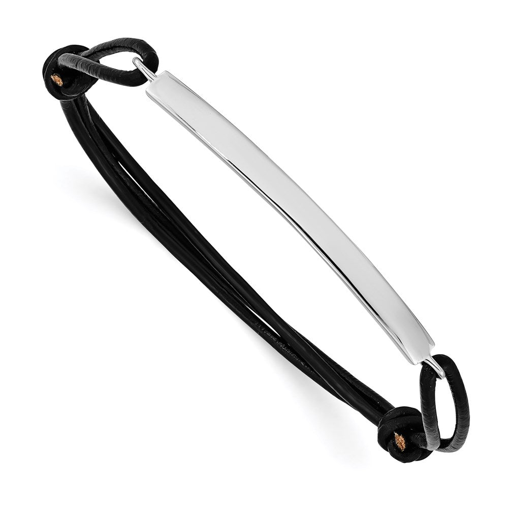 Sterlingsilber Rhodiniert Id Platte mit Schwarz Leder Verstellbar Armband