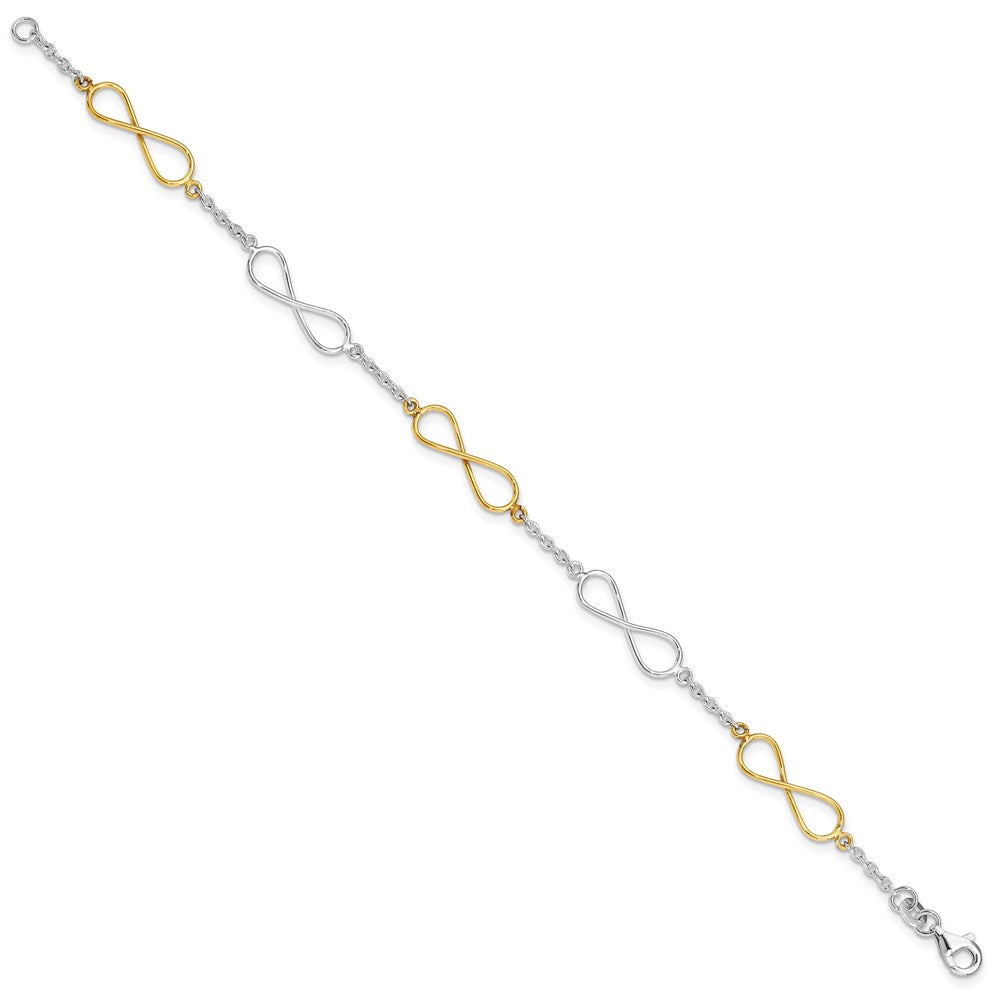 7.5 Zoll Sterlingsilber Poliert Glanz Gold Unendlichkeit Symbol Armband
