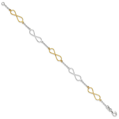 7.5 Zoll Sterlingsilber Poliert Glanz Gold Unendlichkeit Symbol Armband