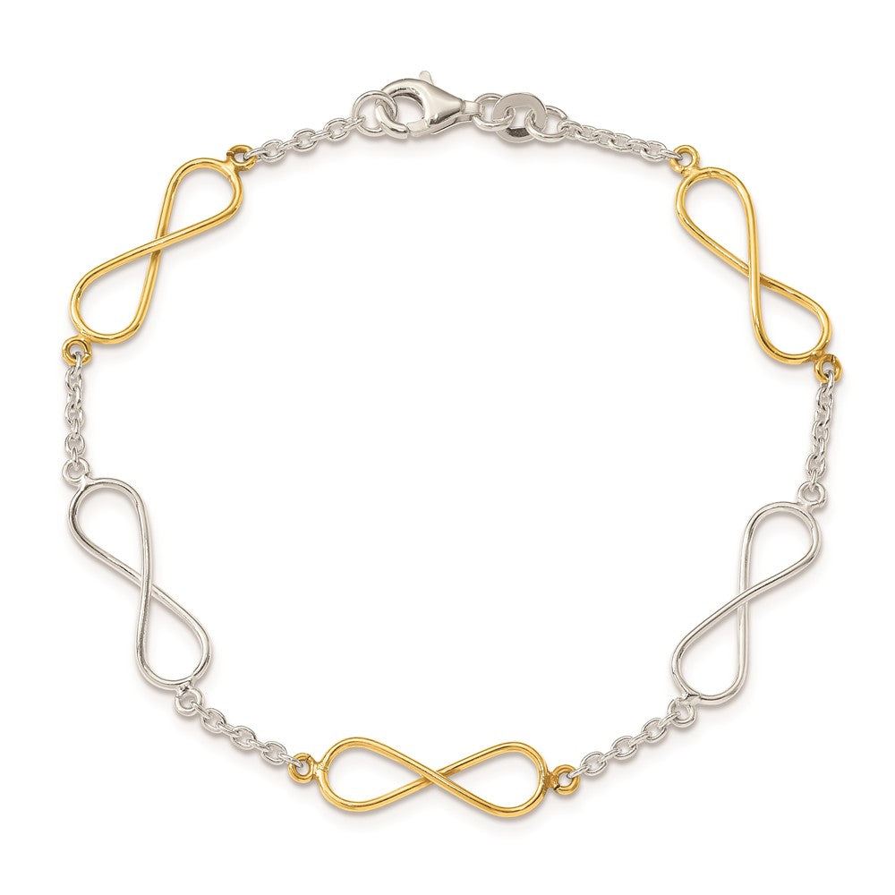7.5 Zoll Sterlingsilber Poliert Glanz Gold Unendlichkeit Symbol Armband