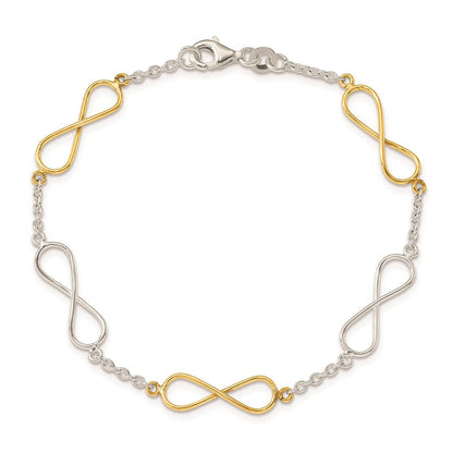 7.5 Zoll Sterlingsilber Poliert Glanz Gold Unendlichkeit Symbol Armband