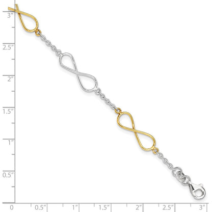 7.5 Zoll Sterlingsilber Poliert Glanz Gold Unendlichkeit Symbol Armband
