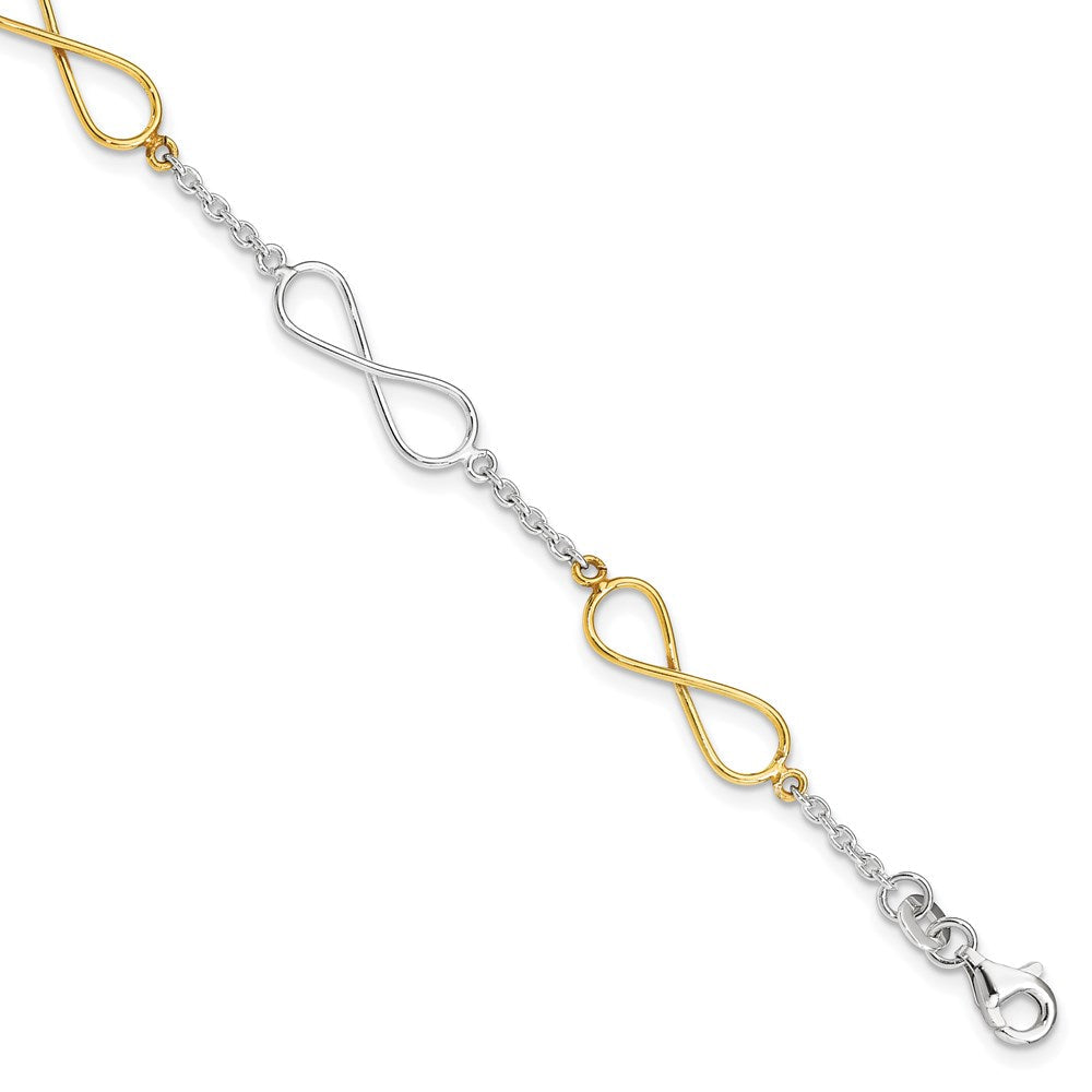 7.5 Zoll Sterlingsilber Poliert Glanz Gold Unendlichkeit Symbol Armband