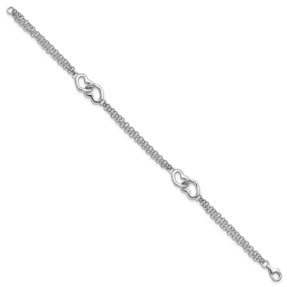 7 Zoll Sterlingsilber Rhodiniert Herzen Doppelt Gliederarmband