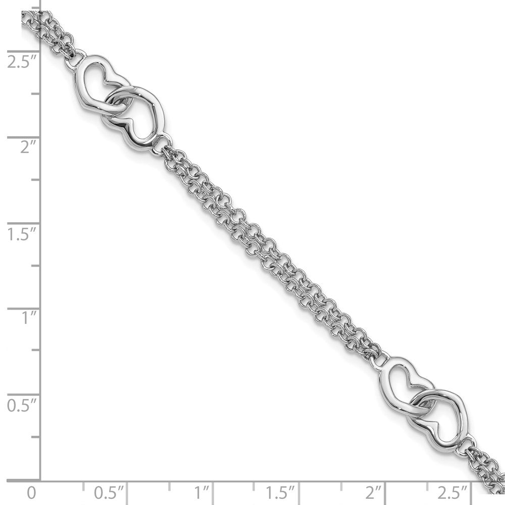 7 Zoll Sterlingsilber Rhodiniert Herzen Doppelt Gliederarmband