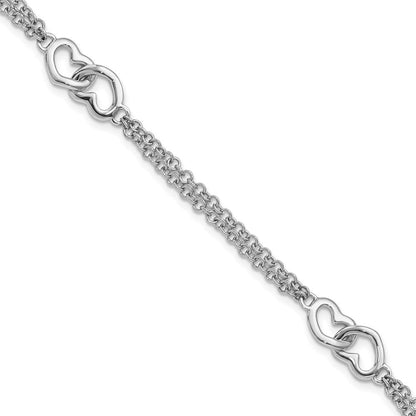 7 Zoll Sterlingsilber Rhodiniert Herzen Doppelt Gliederarmband