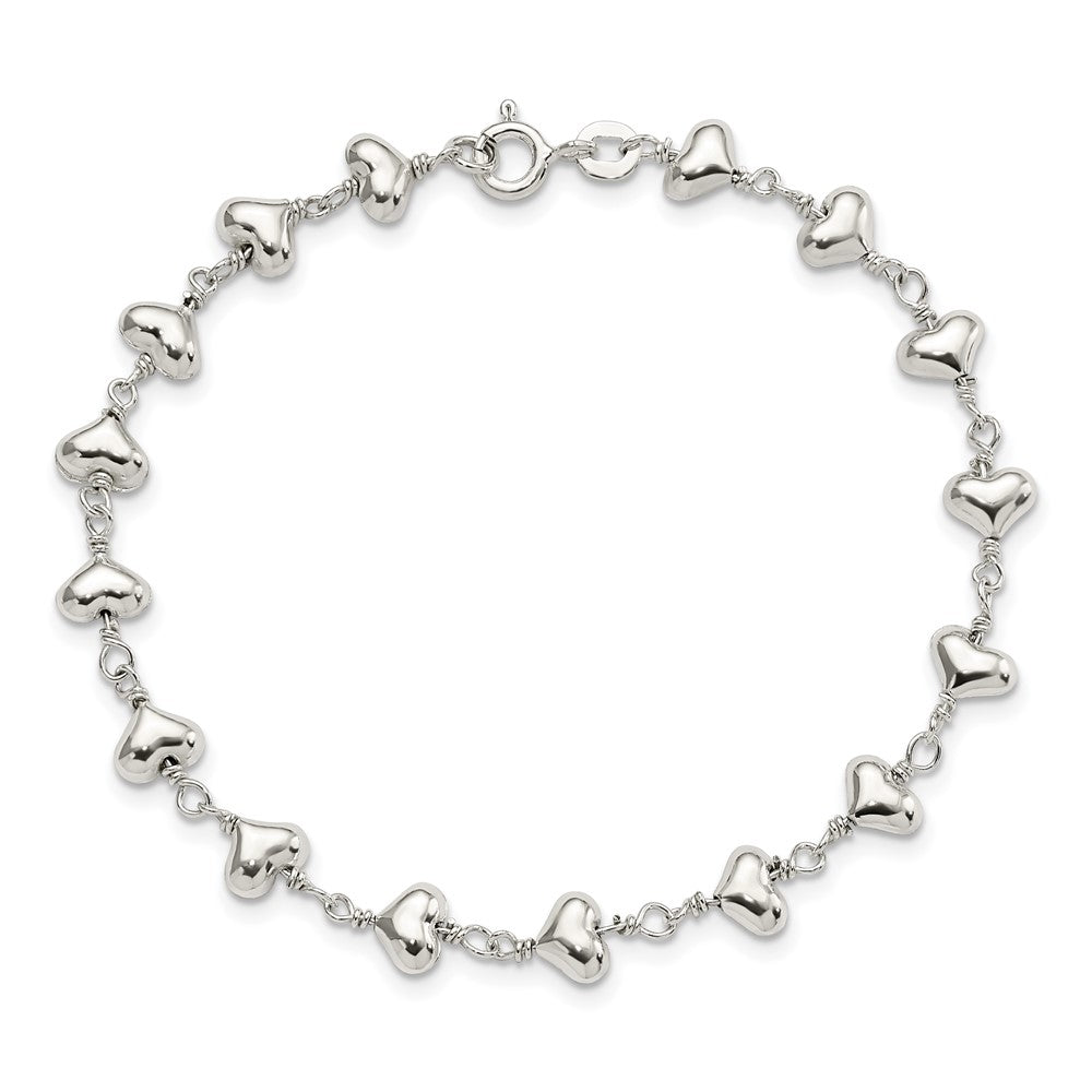 7.25 Zoll Sterlingsilber Poliert Herz Glieder Armband