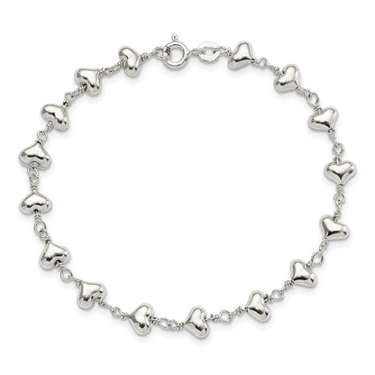 7.25 Zoll Sterlingsilber Poliert Herz Glieder Armband
