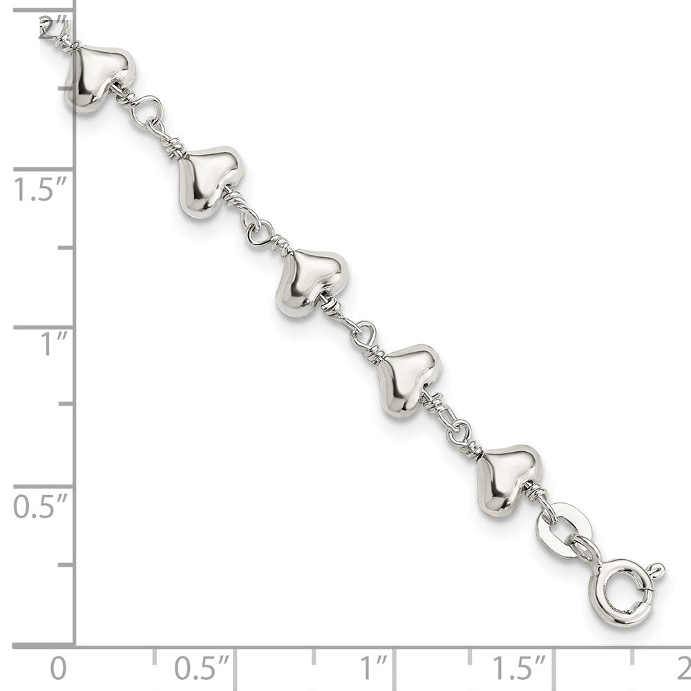 7.25 Zoll Sterlingsilber Poliert Herz Glieder Armband