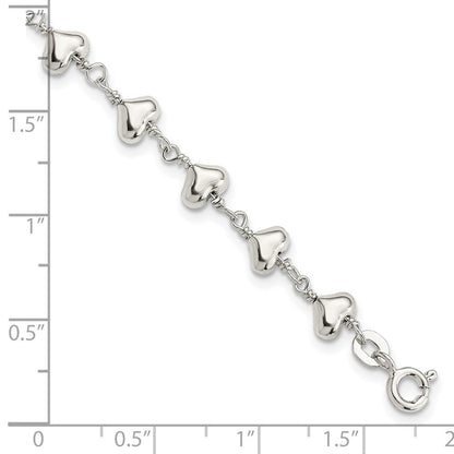 7.25 Zoll Sterlingsilber Poliert Herz Glieder Armband
