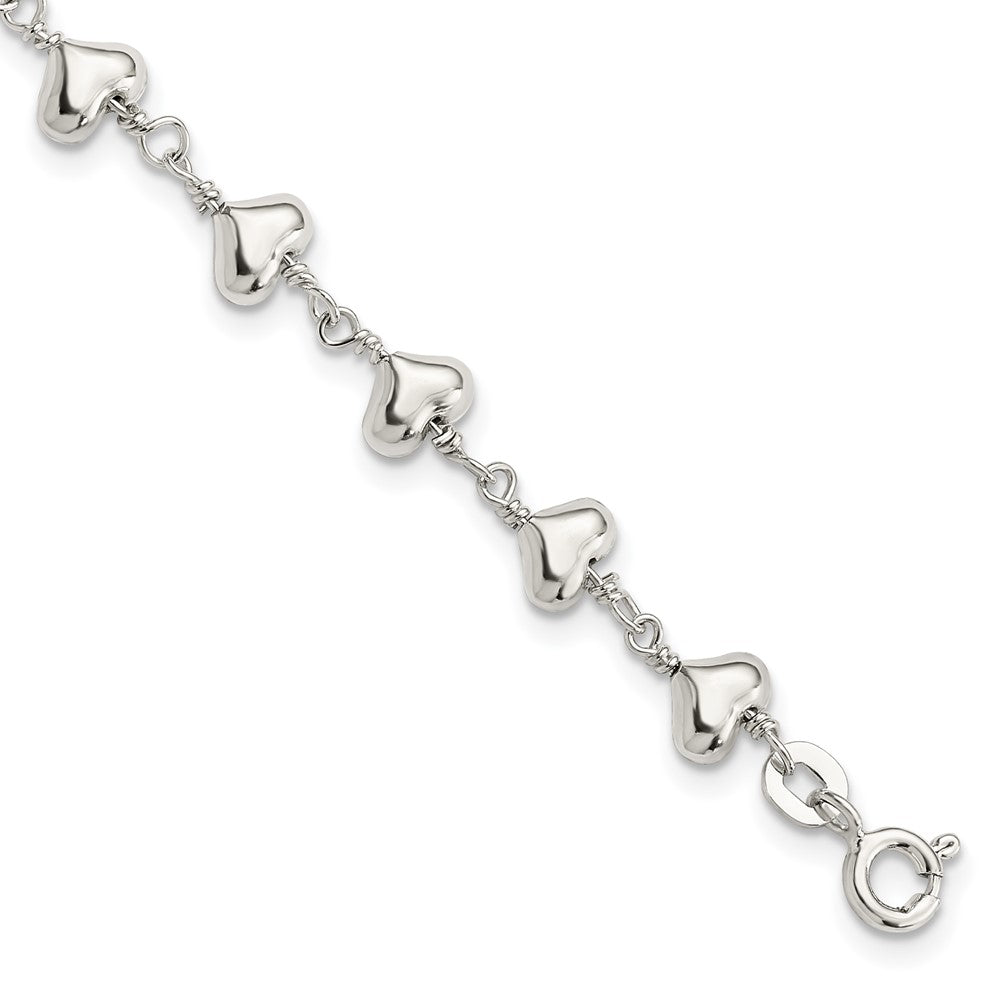 7.25 Zoll Sterlingsilber Poliert Herz Glieder Armband
