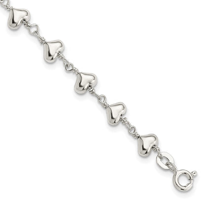 7.25 Zoll Sterlingsilber Poliert Herz Glieder Armband