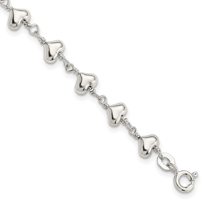 7.25 Zoll Sterlingsilber Poliert Herz Glieder Armband