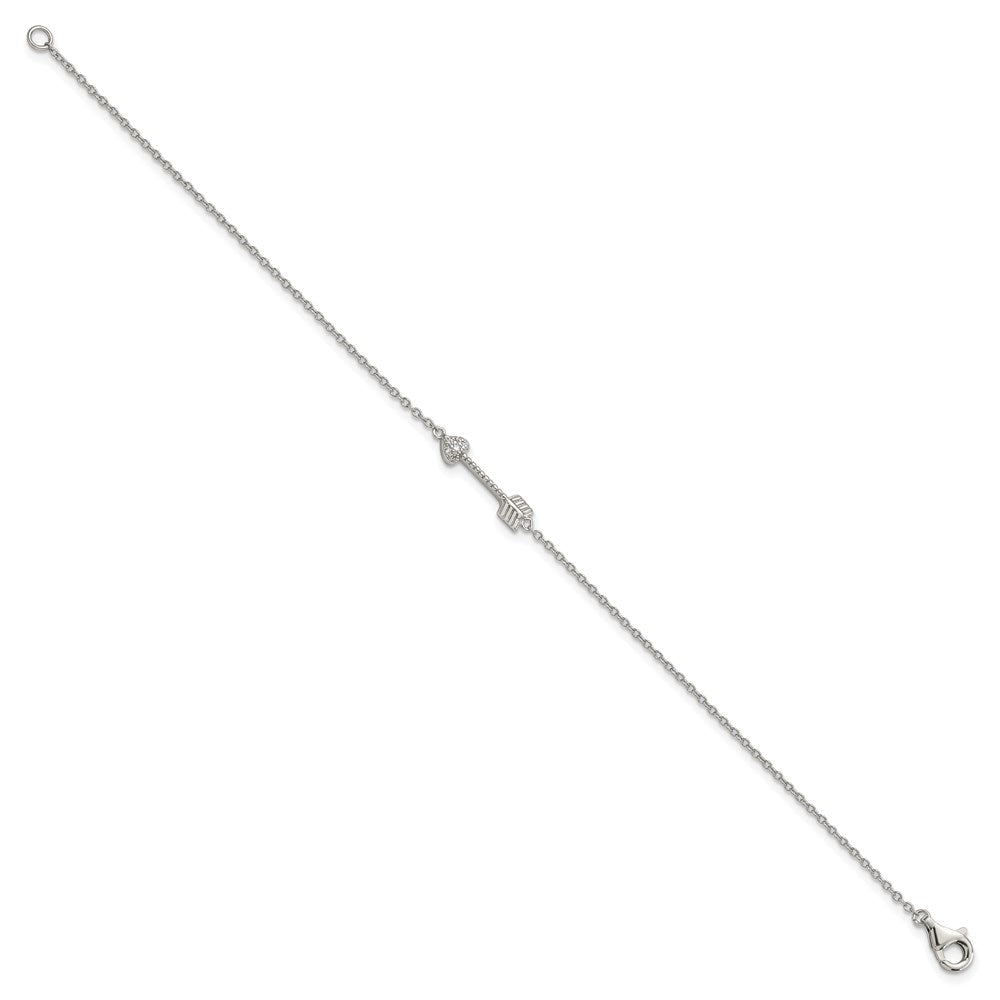 7 Zoll Sterlingsilber Rhodiniert Poliert Pfeil/heart mit Zirkonia Armband