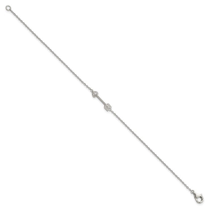 7 Zoll Sterlingsilber Rhodiniert Poliert Pfeil/heart mit Zirkonia Armband
