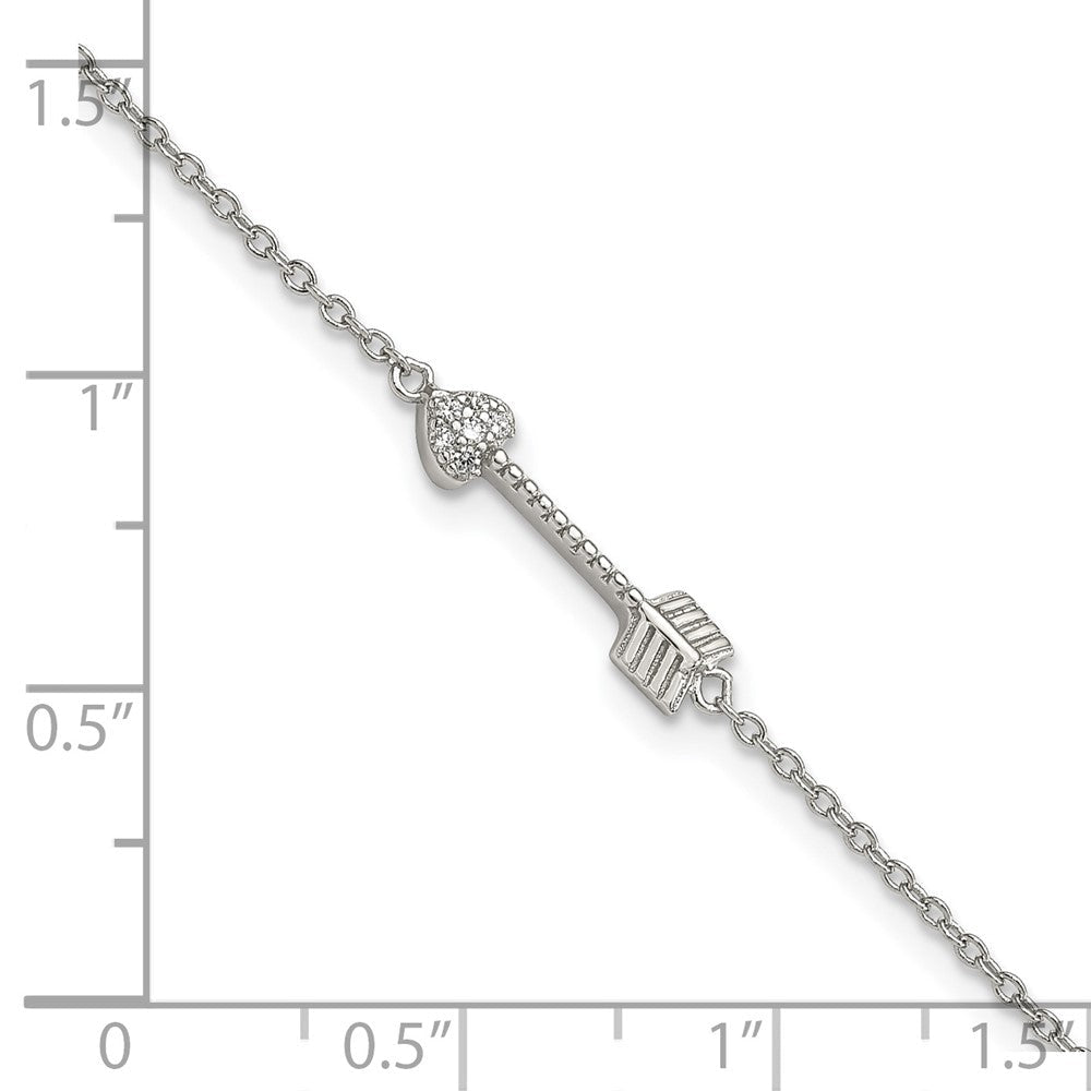 7 Zoll Sterlingsilber Rhodiniert Poliert Pfeil/heart mit Zirkonia Armband