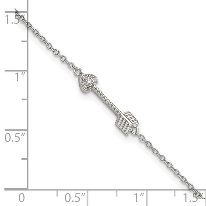 7 Zoll Sterlingsilber Rhodiniert Poliert Pfeil/heart mit Zirkonia Armband