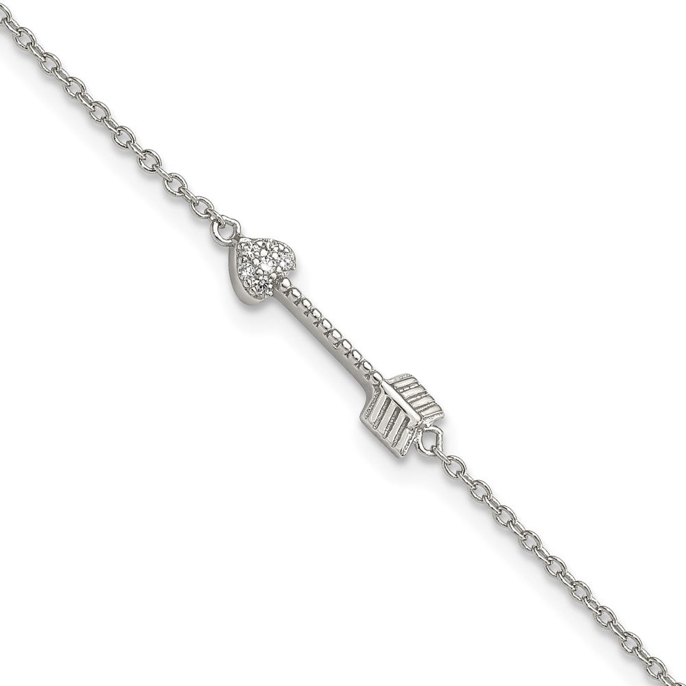 7 Zoll Sterlingsilber Rhodiniert Poliert Pfeil/heart mit Zirkonia Armband