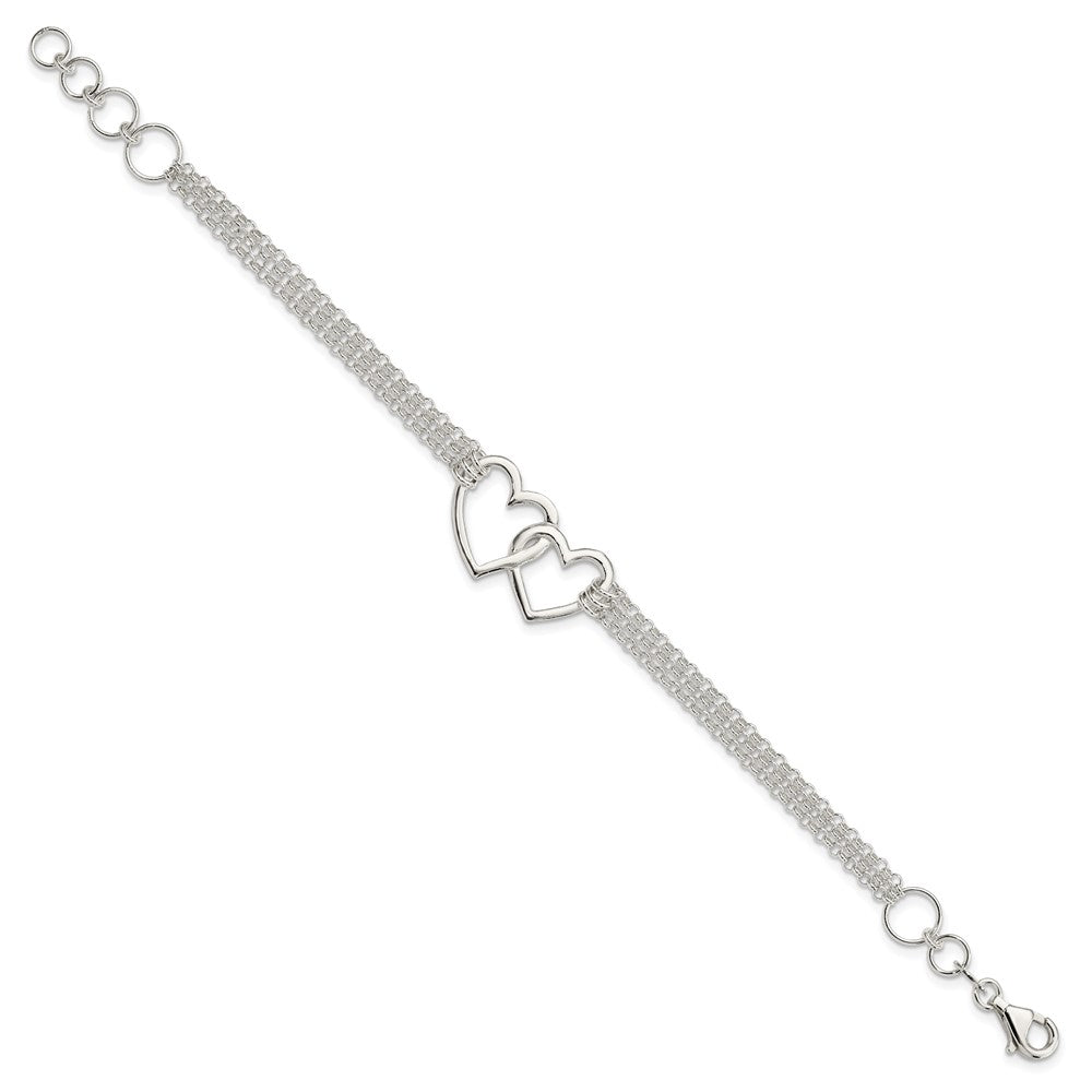 7 Zoll Sterlingsilber Poliert 3-strand Mit.5 Zoll. Verlängerung. Herz Armband