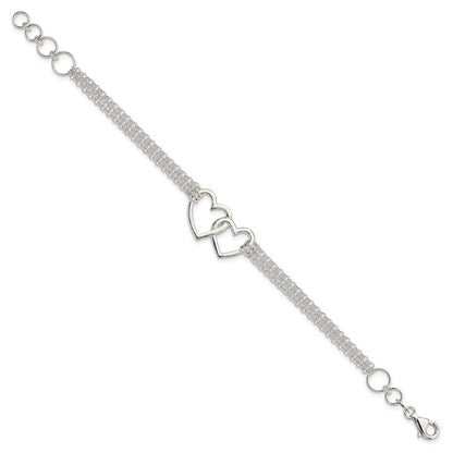 7 Zoll Sterlingsilber Poliert 3-strand Mit.5 Zoll. Verlängerung. Herz Armband