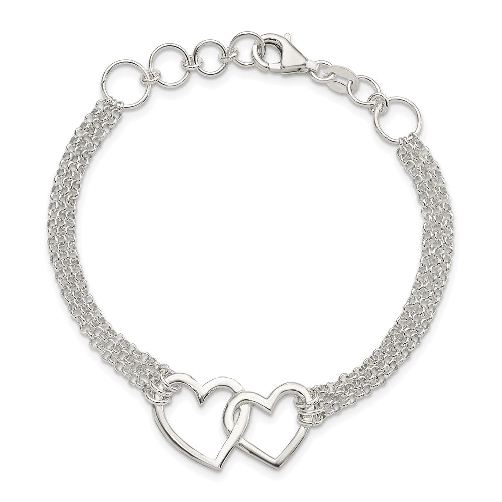 7 Zoll Sterlingsilber Poliert 3-strand Mit.5 Zoll. Verlängerung. Herz Armband