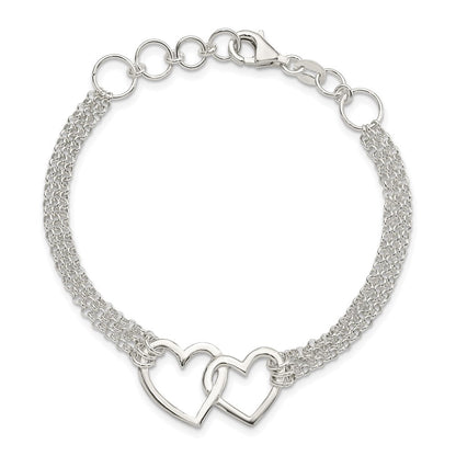 7 Zoll Sterlingsilber Poliert 3-strand Mit.5 Zoll. Verlängerung. Herz Armband