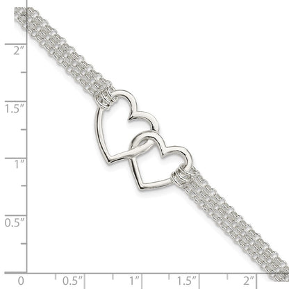 7 Zoll Sterlingsilber Poliert 3-strand Mit.5 Zoll. Verlängerung. Herz Armband