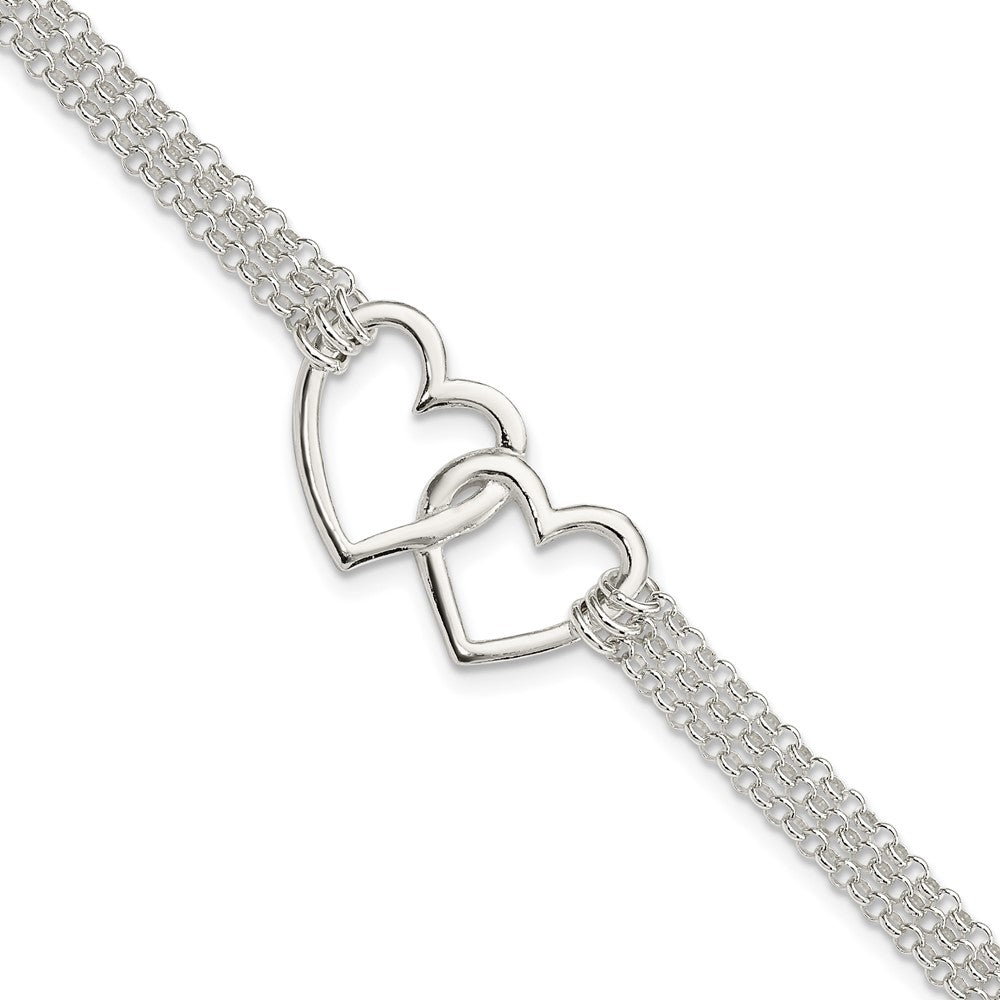 7 Zoll Sterlingsilber Poliert 3-strand Mit.5 Zoll. Verlängerung. Herz Armband