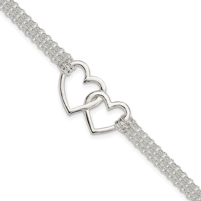 7 Zoll Sterlingsilber Poliert 3-strand Mit.5 Zoll. Verlängerung. Herz Armband