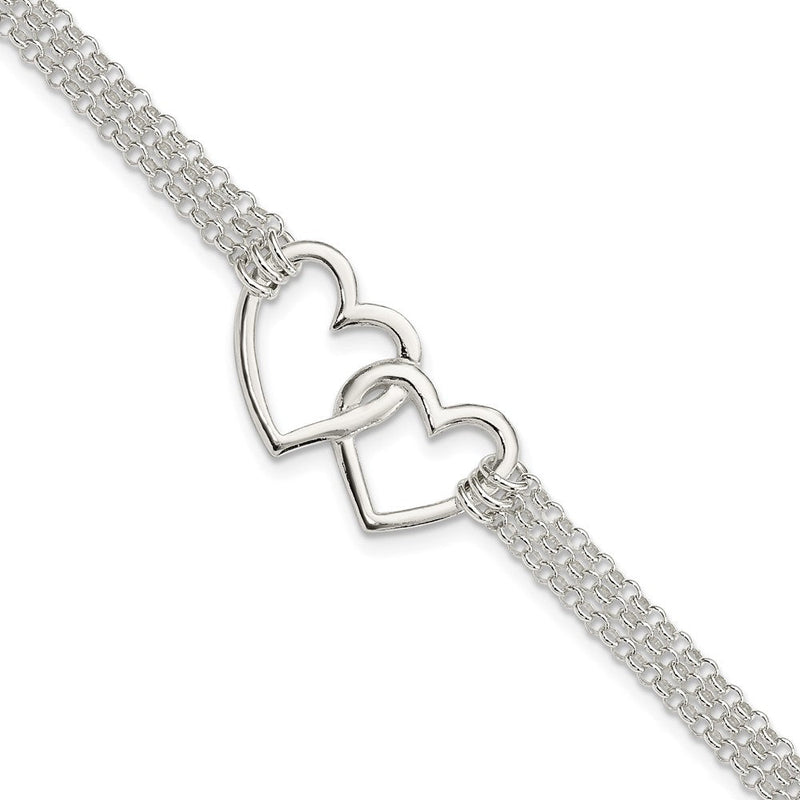 7 Zoll Sterlingsilber Poliert 3-strand Mit.5 Zoll. Verlängerung. Herz Armband