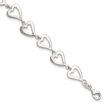 7.5 Zoll Sterlingsilber Poliert Herz Armband