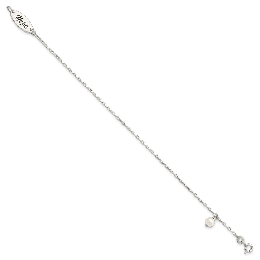 7.5 Zoll Sterlingsilber Poliert Synthetisch Perle Hängend Hoffnung Armband
