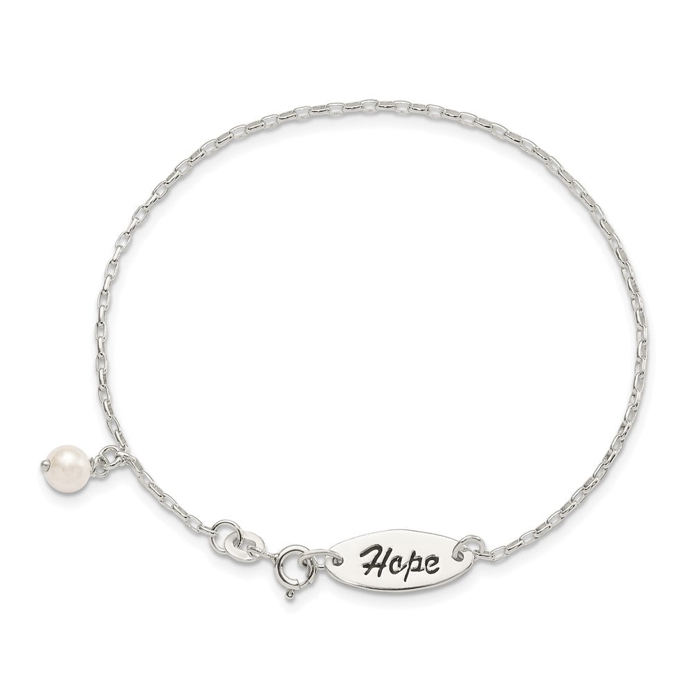 7.5 Zoll Sterlingsilber Poliert Synthetisch Perle Hängend Hoffnung Armband