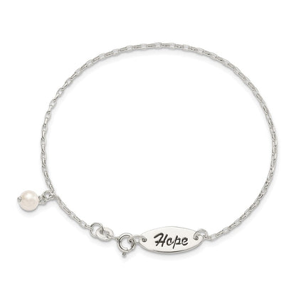 7.5 Zoll Sterlingsilber Poliert Synthetisch Perle Hängend Hoffnung Armband