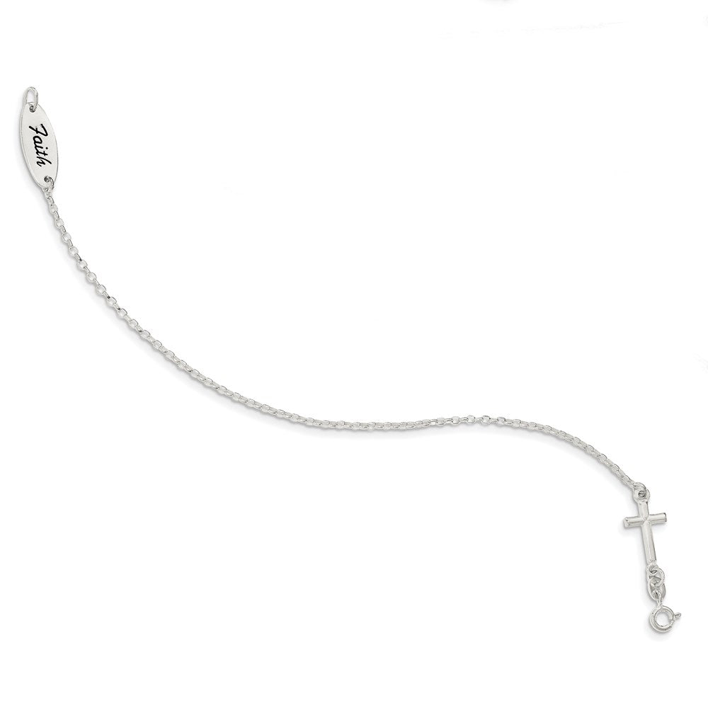 7.5 Zoll Sterlingsilber Poliert Emaille Glaube und Kreuz Armband