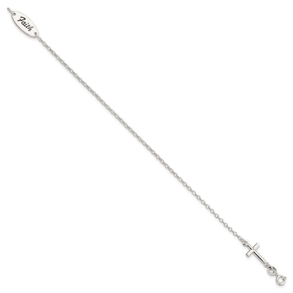 7.5 Zoll Sterlingsilber Poliert Emaille Glaube und Kreuz Armband