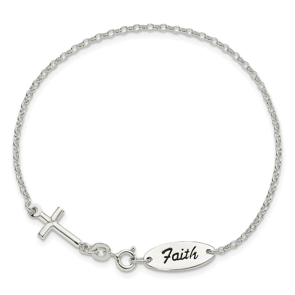 7.5 Zoll Sterlingsilber Poliert Emaille Glaube und Kreuz Armband