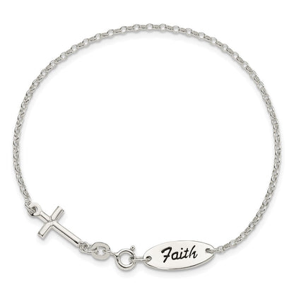 7.5 Zoll Sterlingsilber Poliert Emaille Glaube und Kreuz Armband