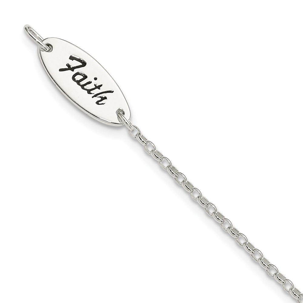 7.5 Zoll Sterlingsilber Poliert Emaille Glaube und Kreuz Armband