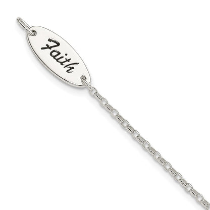 7.5 Zoll Sterlingsilber Poliert Emaille Glaube und Kreuz Armband