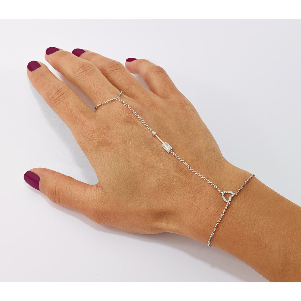 Sterlingsilber Rhodiniert Poliert Zirkonia Herz/arrow Attached Ring/bracelet