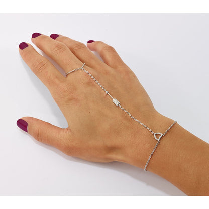 Sterlingsilber Rhodiniert Poliert Zirkonia Herz/arrow Attached Ring/bracelet