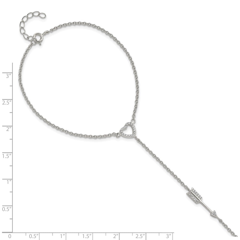 Sterlingsilber Rhodiniert Poliert Zirkonia Herz/arrow Attached Ring/bracelet