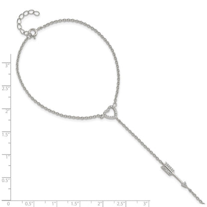 Sterlingsilber Rhodiniert Poliert Zirkonia Herz/arrow Attached Ring/bracelet